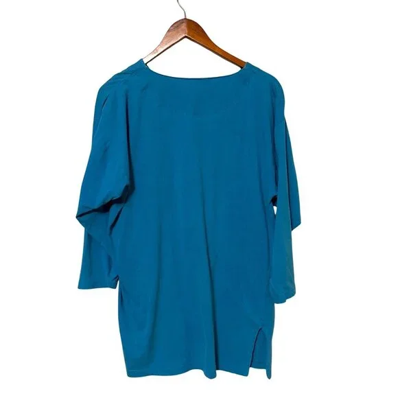 Vtg Victorias Secret Teal  Pocket T-Shirt Soft Cotton Embroidered Sleep Shirt - Picture 2 of 7